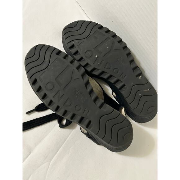 FLY London Black Leather Lace Up Wedge Sandals-YLVA Very Retro-Size 37 US 6.5/7 - Picture 6 of 6